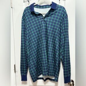 Lands End Long Sleeve Shirt Men’s‎ XL/T Green Blue Plaid (45-48) Preppy Academia